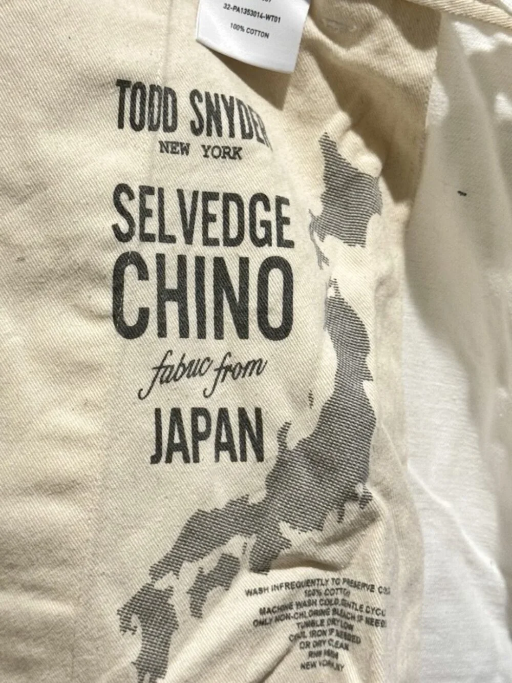 Todd Snyder Japanese Selvedge Chino Pants White 36x32 Button Fly
